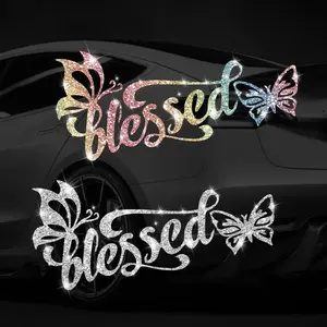 1pc Glitter Butterfly Vinyl Sticker with Letter Print, Self-Adhesive Shiny Decal for Cars Trucks Laptops, Universal Car Sticker, Unique Asymmetrical Design