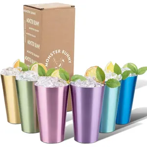 Aluminum Cups Reusable 14oz Set of 6, Colorful Cups for Cold Drinking Recyclable in 6 Colors, Stackable Blue Pink Gold Green Purple Cup for, Camping, Sports