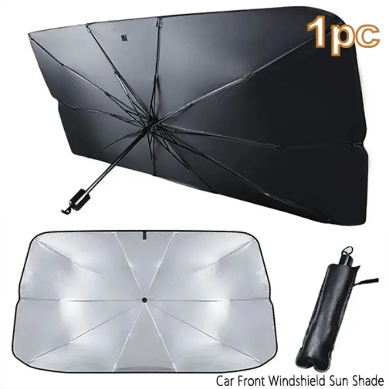 Compact Reinforced Car Windshield Sunshade Umbrella, UV Protection Heat Shield, Flexible Foldable Space-Saving Shade, Multi-Functional Summer Car Interior Accessory, Front Window Sun Shade For Car