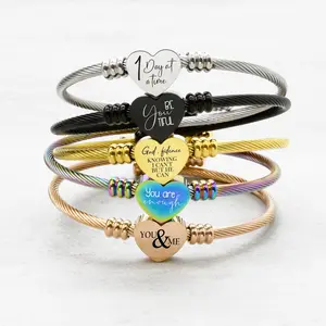 Pink Box Collections Reversible Stackable Inspirational Heart Bracelet