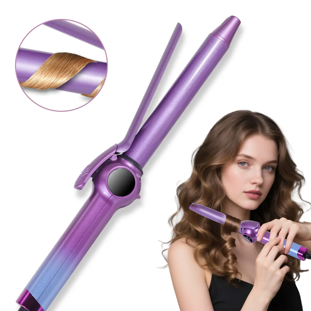 Hatteker Silicone Negative Ion Curling Iron - Portable Adjustable Hair Styling Tool with Multiple Temperature Settings, LED Display, Anti-Scald Design, Smooth Flawless Results, No Hair Damage, Curling Irons