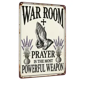 Christian Gifts Vintage Prayer is The Most Powerful Weapon Tin Sign Religious Metal Wall Art for Home Church Prayer Room War Room Office Chapel Decor 8x12 Inch