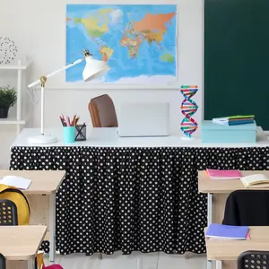 ASIN B0DZCVNGH9 14 ft Black and White Polka Dots Table Skirt Cloths for Teacher Desk Boho Wrinkle Polka Dots Table Cover Skirt for Kindergarten Classroom Kidney Shaped Desk Back to School Supplies Party Decoration Stars Ornaments