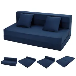 Folding Sofa Bed with Pillows, Convertible Sleeper Chair, Modern Futon Floor Couch, Foldable Memory Foam Chair Bed, Lazy Guest Bed for Living Room, Home Office