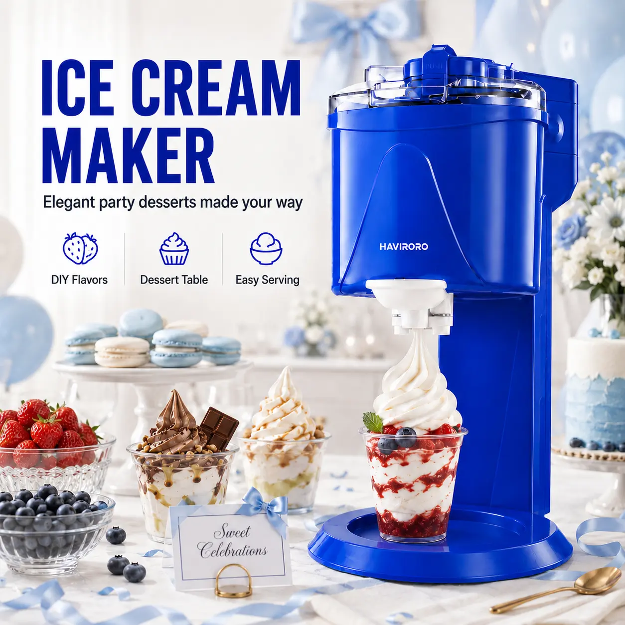HAVIRORO Automatic Ice Cream Maker, 1.2 Qt Capacity Compact Electric Dessert Maker for Family Home Use