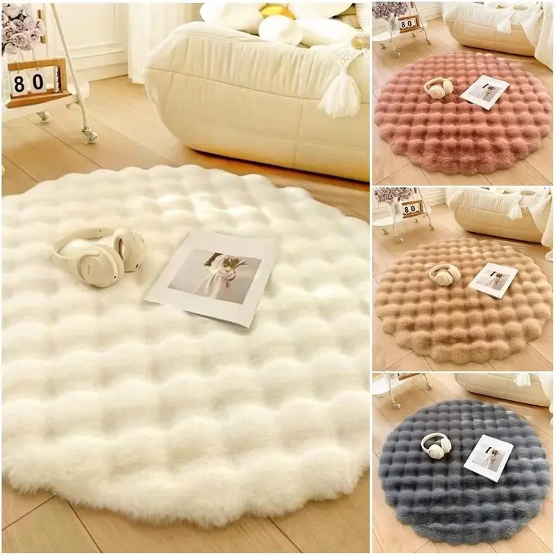 Luxury Plush Round Area Rug - Waffle Design, Modern Fluffy Floor Mat for Living Room/Bedroom, Machine Washable Non-Slip Decorative Rug Soft Area Rug Shaggy Area Rugs