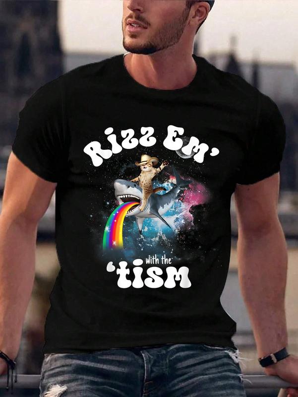 100% Cotton Unisex Rizz Em With The Tism Funny Meme Y2K Cat Autism Awareness T-Shirt