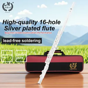 Mbat Meibeit C Key Silver Color Flute, 16 Holes Closed Hole Design, Cloth Box Included, High-Quality Musical Instrument
