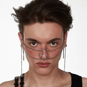 Alien Fluid Lip Ring & Face Cuff Earring Set Adjustable Unisex Futuristic Edgy Statement Jewelry