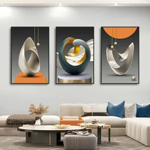 3pcs Modern Luxury HD Decorative Wall Art, Modern Home Decor, Living Room Bedroom Background Geometric Poster, Unframed Art Print, Frameless Canvas Painting