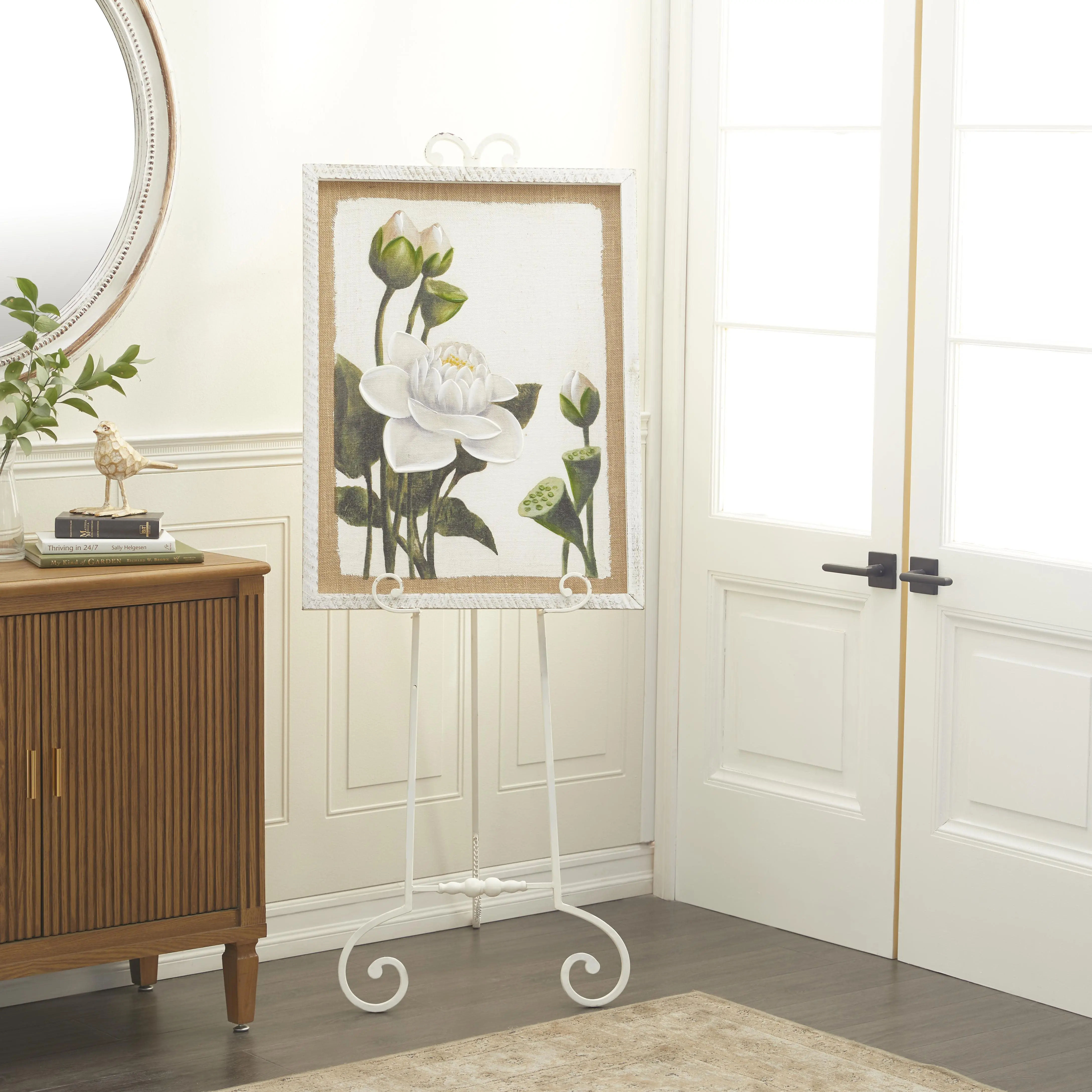White Metal Scroll Tall Adjustable Floor 3 Tier Display Easel