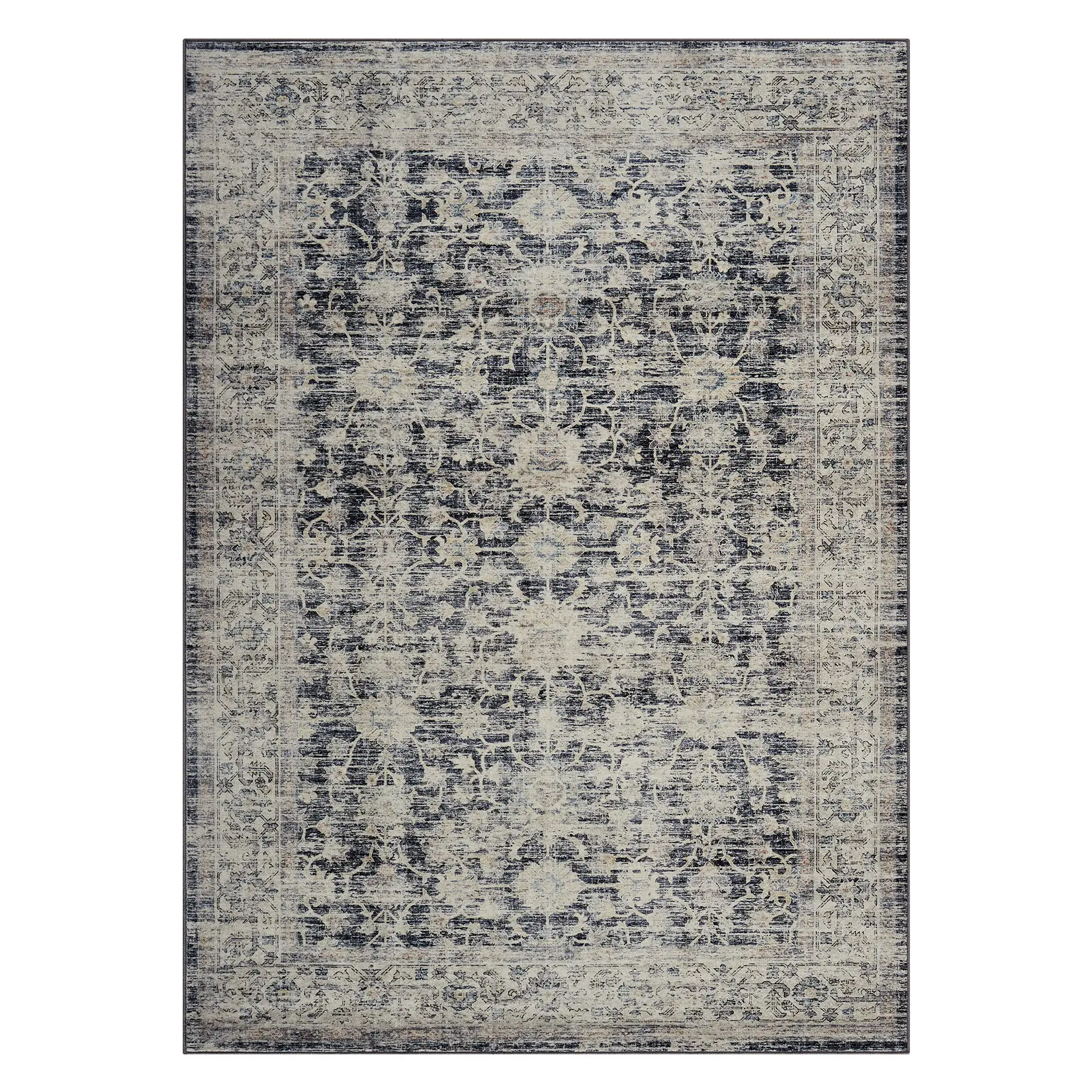Faux Cashmere Cotton Washable Foldable Carpet, Traditional Caiwei Design, Fits Bedrooms, Living Rooms, More, Blue01