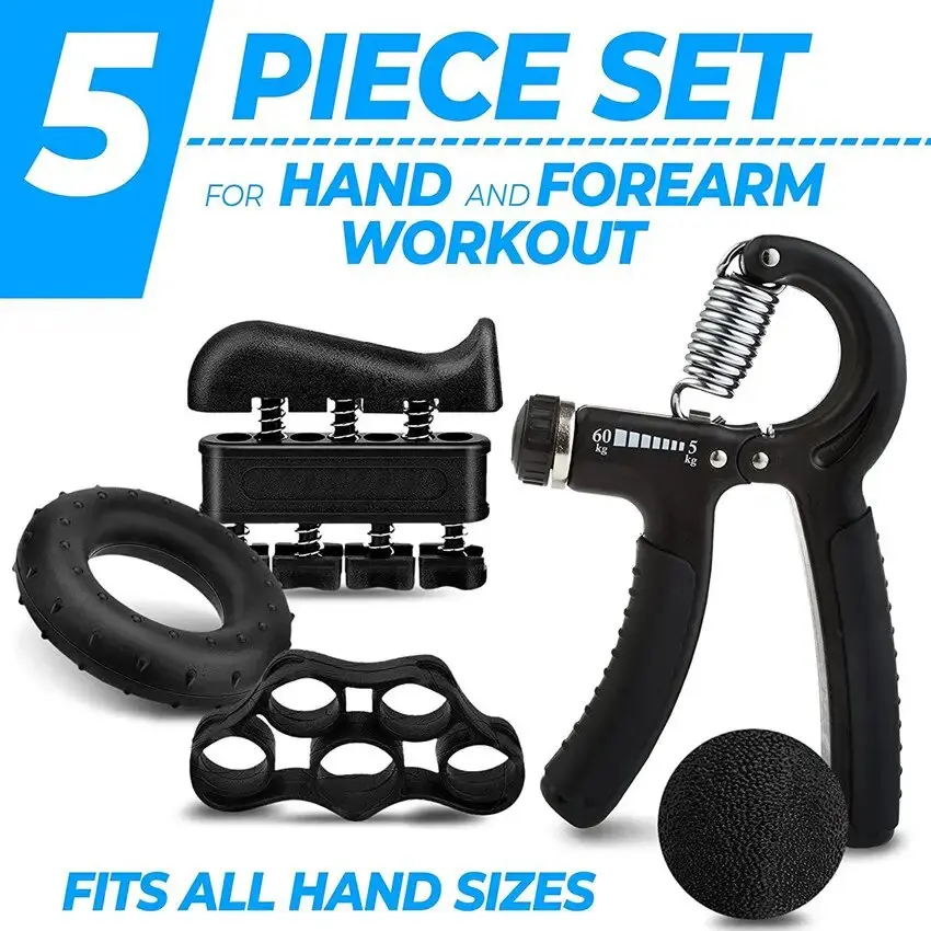 Hand Grip Strengthener (Pack of 5), Forearm power, Adjustable Resistance Hand Gripper, Finger Exerciser, Finger Stretcher, Grip Ring Relief Grip Ball