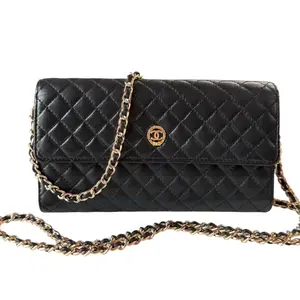 Pre-owned CHANEL Leather Crossbody Bags Black Micro Quilted Lambskin GHW Long Flap Wallet
