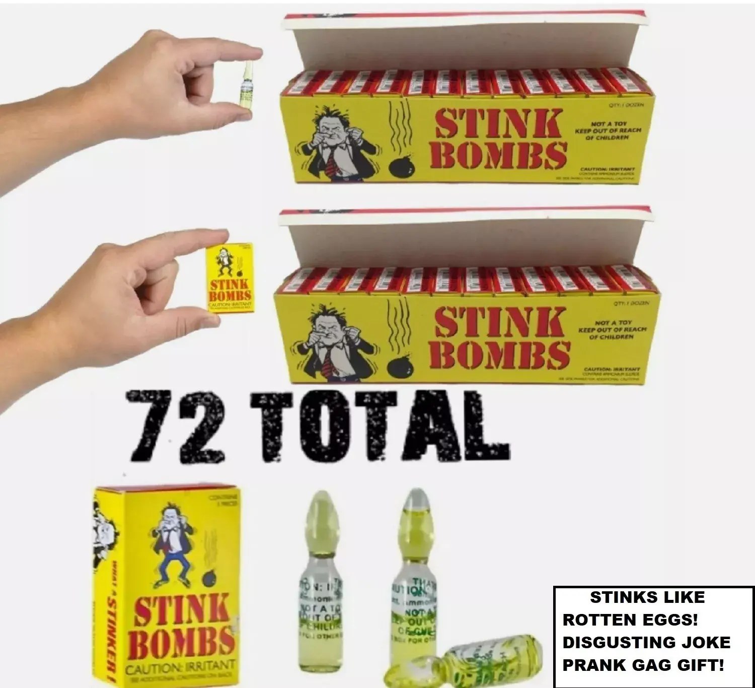 Stink Bombs -72 STINK BOMBS Absolutely Disgusting Rotten Egg Smell Fart Bomb