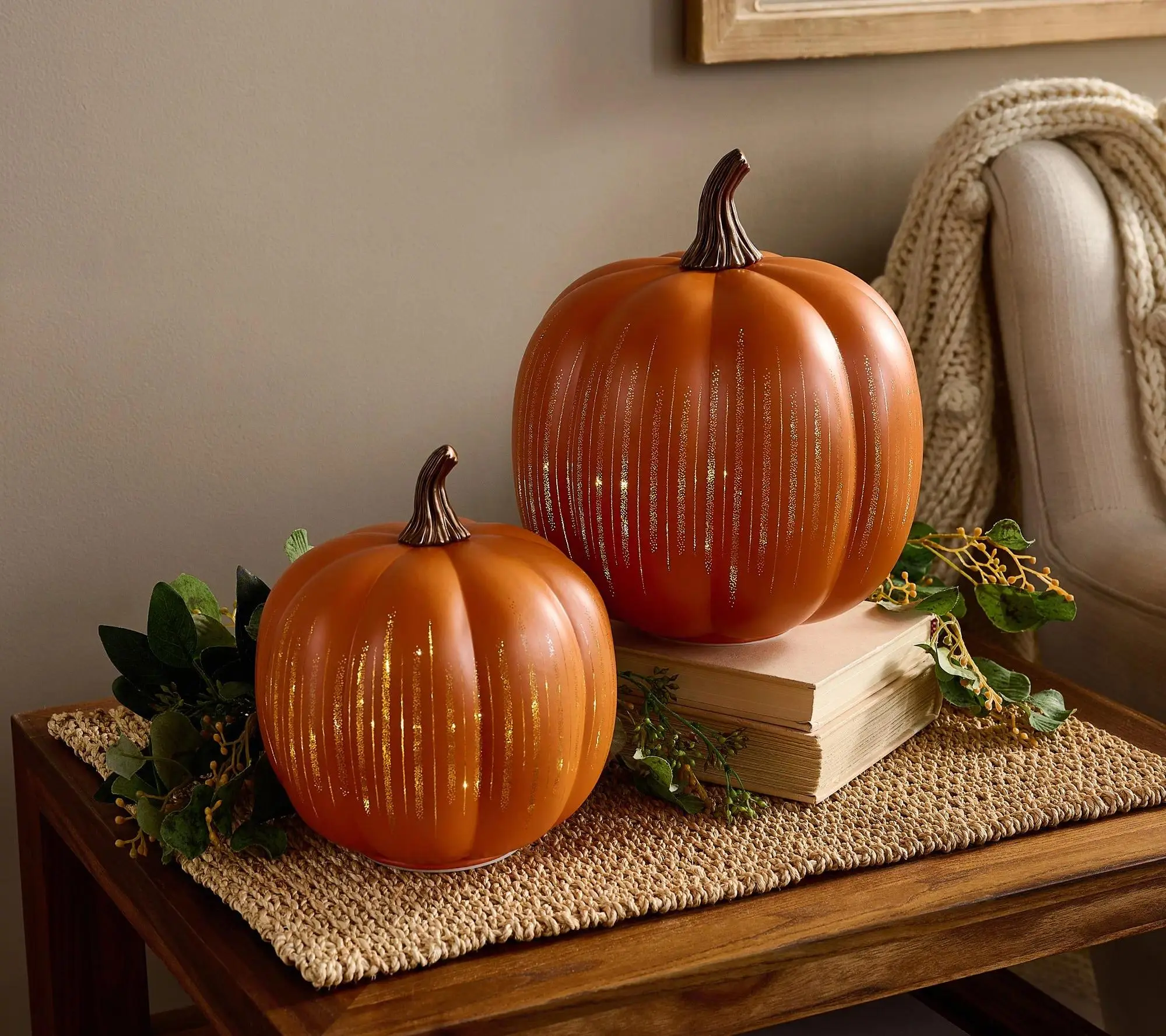 Light-Up "Starry Night" Glass Pumpkin (Set of 2)