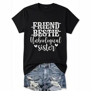 Women Short Sleeve Top with Heart Symbol Print Featuring Friend Bestie Sister Phrase Comfortable Classic Fit