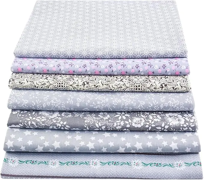 100% Cotton Fabric for Sewing-8 Pieces (20"x20"), Quilting Fabric, Floral Cotton Craft Fabric, Bundle Squares Fabric, DIY Cloths Patchwork, Pre-Cut Quilting Fabric(Gray)