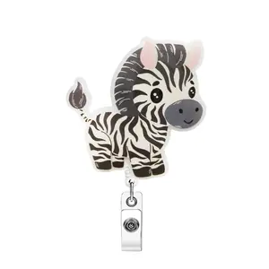 Cute Zebra Design Badge Holder, 1 Count Retractable Badge Reel, Creative ID Card Holder for Student Office Staff Doctor Nurse Teacher