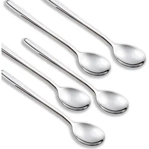 Set of 5  Korean Soup Spoons, 8 Inch 18/10 Stainless Steel Long Handle Rice and  Spoon for Home, Kitchen, Restaurant, Cafe, Dishwasher Safe