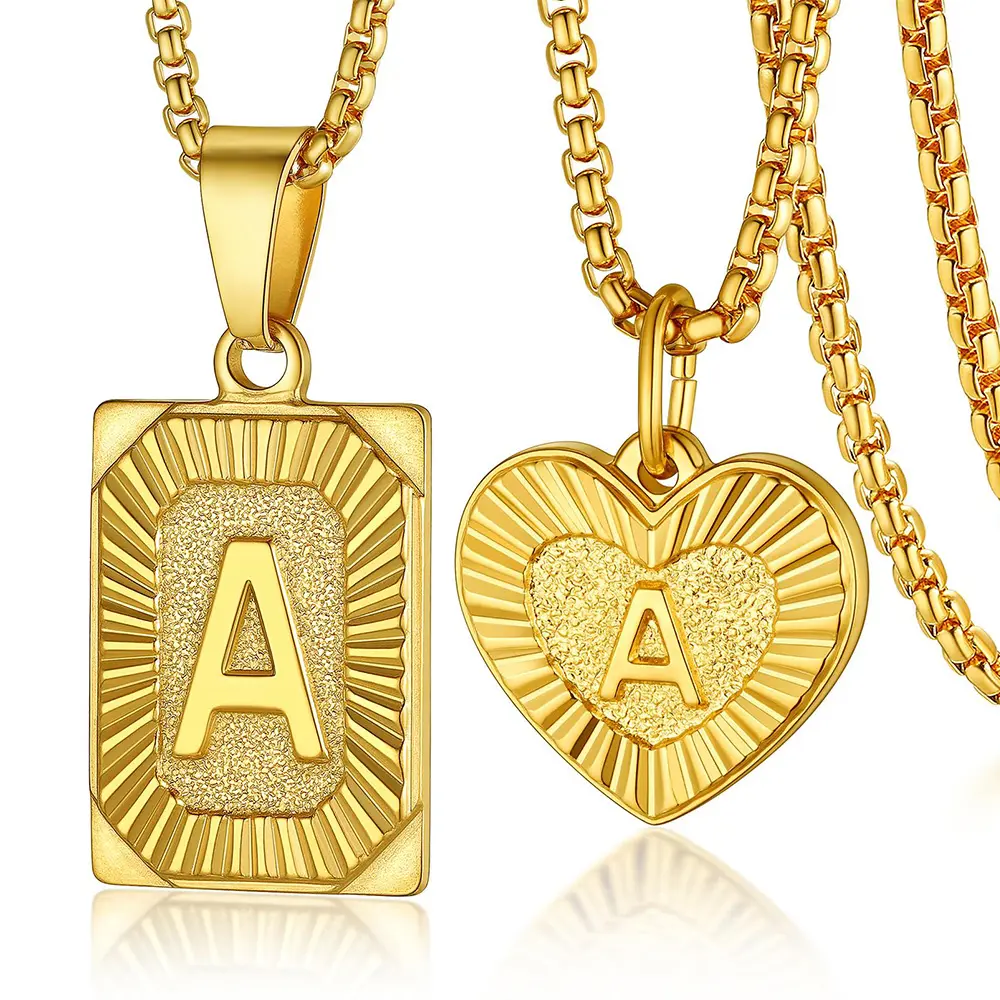 U7 Initial Capital Letter Dog Tag Pendant Necklace, Stainless Steel Unisex Jewelry with Box Chain (A to Z), Daily Wear Accessory for Women Men, Stainless Steel Jewelry, Capital Letters