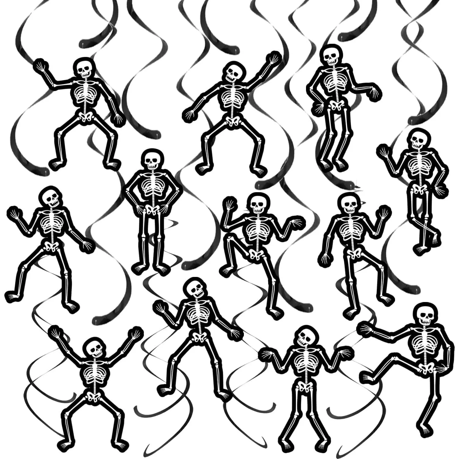 Halloween Skeleton Hanging Swirls Black  Theme Party Ceiling Decorations Skull  Hanging Cutout Streamers 20 Pack Halloween Birthday Party Supplies for  Haunted House Decor