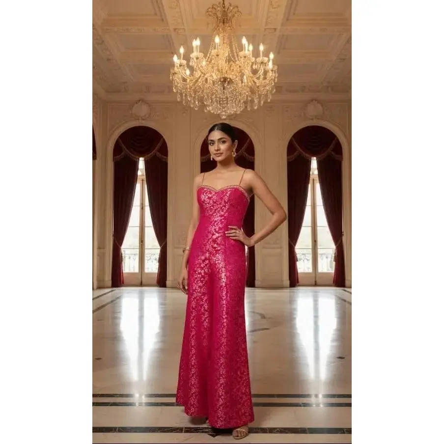 Rani Pink Brocade Jumpsuit - Custom-Stitched Indo-Western with Handwork