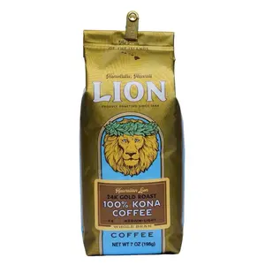 Hawaii Lion Coffee 24K Gold Roast 100% Kona Coffee - Whole Bean, 7 oz Bag