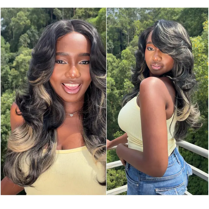 [Detroit Layers] Golden Black 24 Inches Big Head Friendly Kash Doll Layers Beginher Hair Extra Full & Voluminous Middle Part Heat Resistance Fiber 250% Density Big-Head Friendly T-Part Lace Synthetic Pre-Cut Glueless Wigs SummerVibes