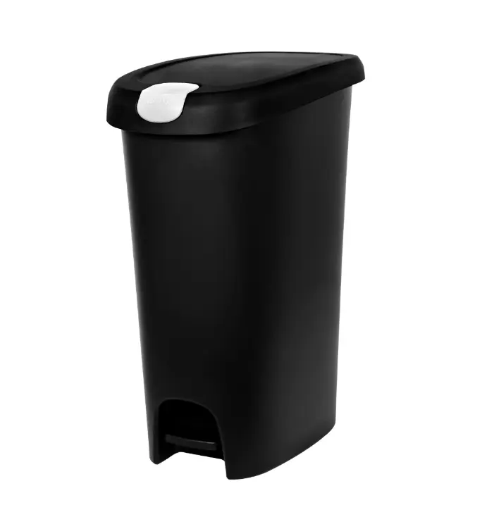 Black 12 Gallon Plastic Slim Lockable StepOn Kitchen Trash Can, StepOn Design, Ideal for Kitchen Use