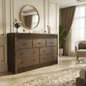Garvee 7 Drawer Dresser for Bedroom, 54" Wide Wooden Chest of Drawers, Fluted Storage Organizer for Living Room, Hallway and Entryway, Walnut
