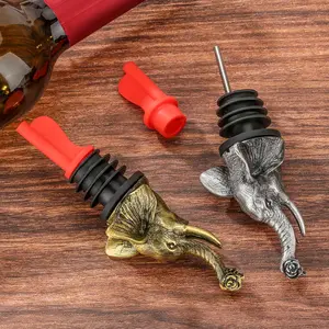 Double Function Elephant Wine Pourer and Stopper, Fun Cocktail and Whiskey Bottle Dispenser, Kitchen Accessory with Felt Bag Included