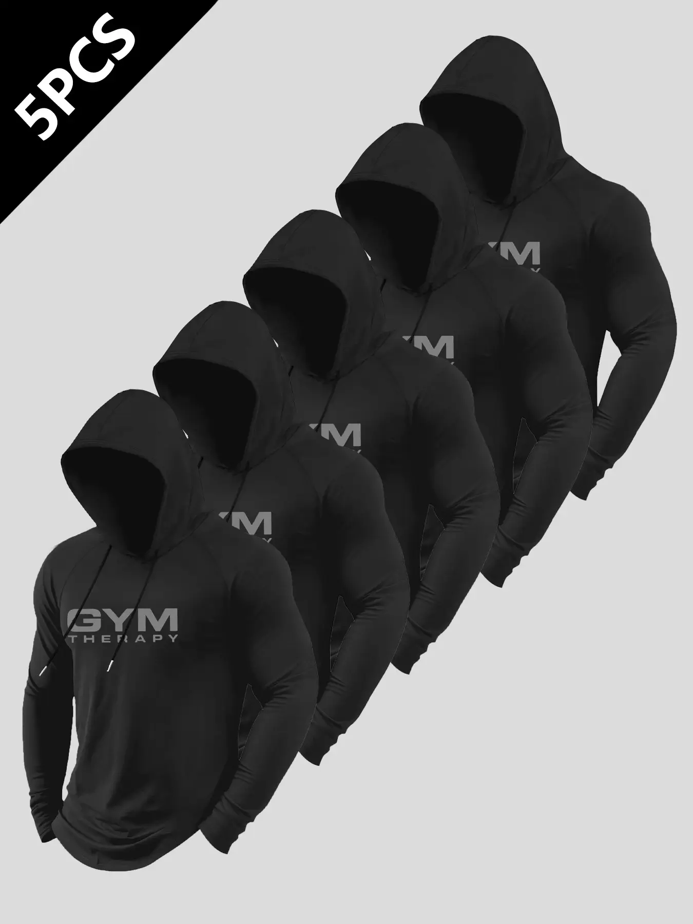 5-Pack Men's Summer Gym Hooded Sweatshirt, Letter Print, Windproof, Casual Long Sleeves, Ideal for Gym, Running, Daily Wear, Exercise Sweat Shirt