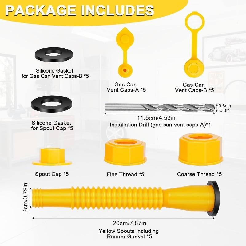 5 kit Yellow Gas Can Spout Replacement, Gas Can Nozzle, Flexible Pour Nozzle Suitable for Most 1/2/5/10 Gal Oil Cans, Fuel Can Spout Replacement with SCEPTER, MIDWEST, AMERI-CAN, PLASTIC EAGLE PG5 & KP SERIES