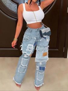women's fashion loose straight leg multi-pocket patchwork streetwear pants, casual long trousers for spring & fall seasons