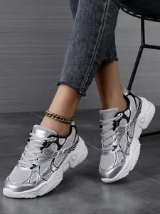 Women's Sporty Lace Up Platform Sneakers, Casual Comfortable Breathable Chunky Sneakers, Fashionable All-match Training Shoes for Daily Wear, Athletic Workout Sneakers, Stylish Sneaker, Trendy Walking Sneaker