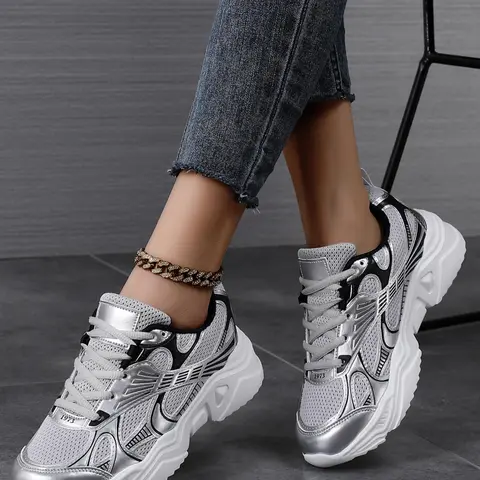 Women's Sporty Lace Up Platform Sneakers, Casual Comfortable Breathable Chunky Sneakers, All-match Training Shoes, Thick Soled Sneakers, Fashionable Versatile Sneakers