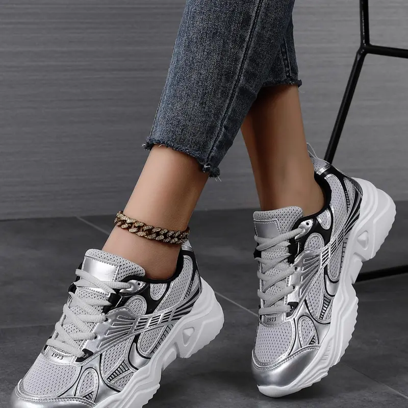Women's Sporty Lace Up Platform Sneakers, Casual Comfortable Breathable Chunky Sneakers, All-match Training Shoes, Thick Soled Sneakers, Fashionable Versatile Sneakers