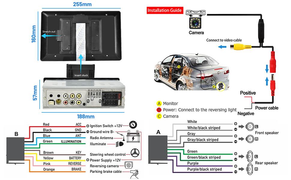 10.1 Inch Single Din Car Stereo with CarPlay, Android Auto, Detachable Touch Screen, 1080p, EQ Audio, SWC, Bluetooth, Gps, Backup Camera & MIC