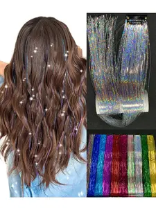 Laser Colorful Hair Extensions Card, Heat Resistant Multi-Color Metal Wire, Suitable for Women Girls Kids, Christmas New Year Halloween Party