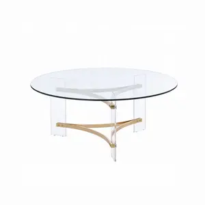 Modern Gold & Glass Coffee Table – Luxury Round Tempered Glass