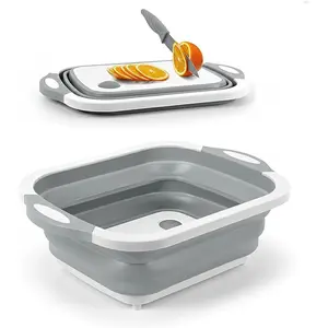 Foldable Kitchen Cutting Board with Integrated Drainage Groove, Durable Plastic Vegetable Fruit Chopping Board, Compact Space-Saving Design