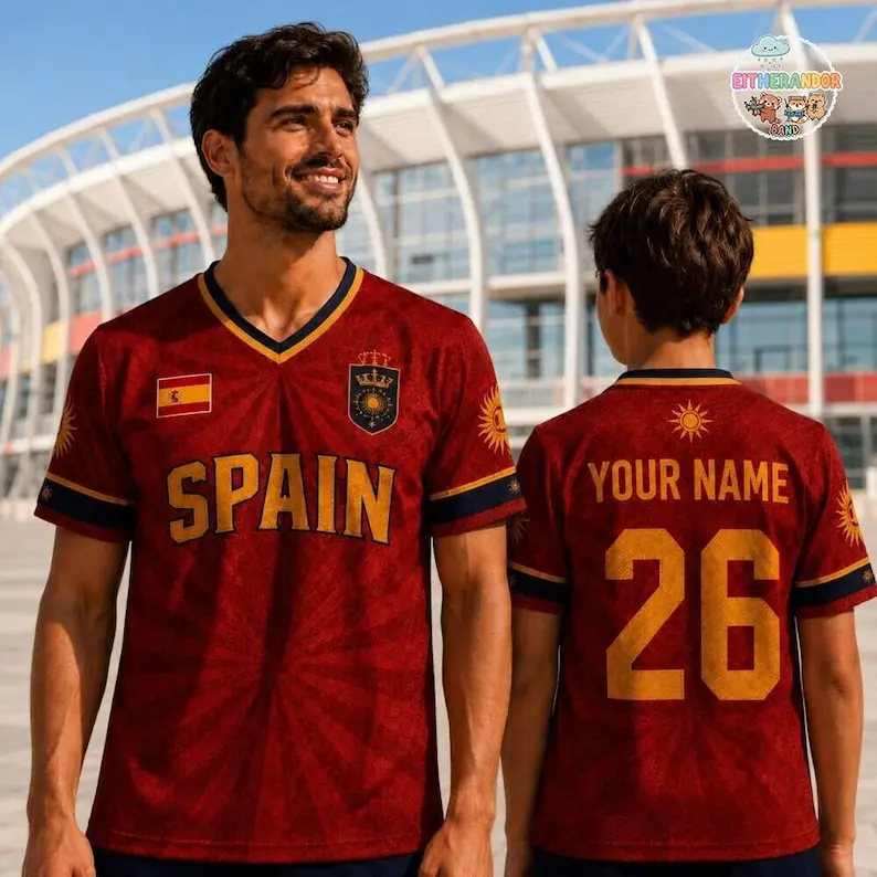 Custom Spain Soccer Jersey, Personalized Name Number Football Shirt Youth Adult Fan Apparel Gift For Him Her Match Day Wear