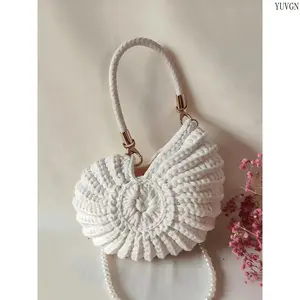 Hand-Crocheted Crescent Shoulder Bag - Niche Woven Handbag, Minimalist Versatile Purse with Exquisite Details, Literary-Style Gym Accessory for Daily Commute, Shopping