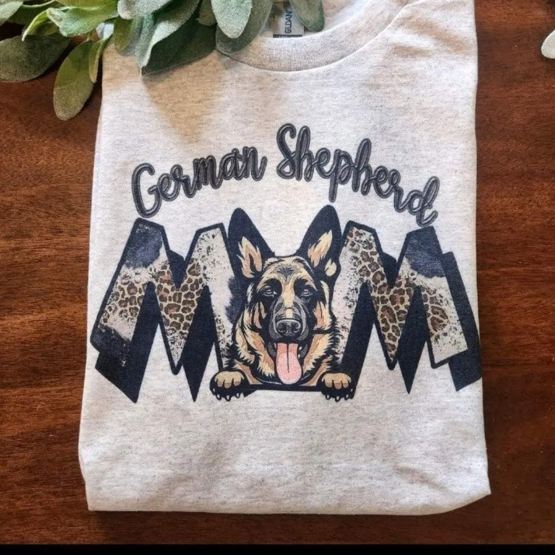 German shepherd mom shirt dog mama cute cheetah print popular  Short Sleeve tshirt