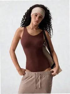 BLUELIFE Button Front Bodysuit Ribbed Stretchy Everyday Layering Top
