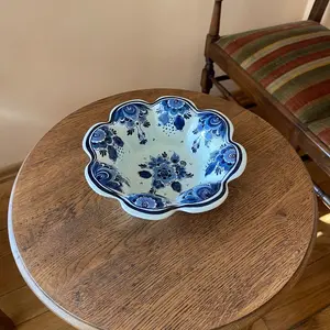 Vintage Royal Goedewaagen Delft Blue Flower-Shaped Hand-Painted Bowl