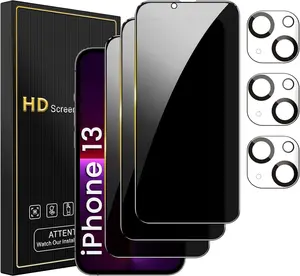 iPhone 13 Privacy Screen Protector 3 Pack with 3 Camera Lens Protectors Anti Spy Tempered Glass Film Anti Scratch Touch Sensitive Case Friendly 9H Military Blast Resistant