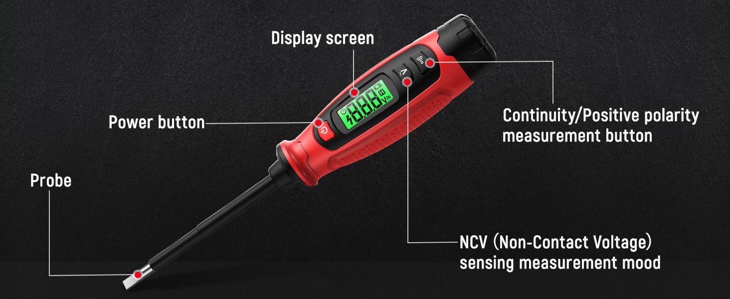 [Gift]KAIWEETS Voltage Tester with Screwdriver Function Non-Contact Detector Measures AC 3V to 500V LCD Screen Buzzer Alarm Wire Continuity Testing, KTS02