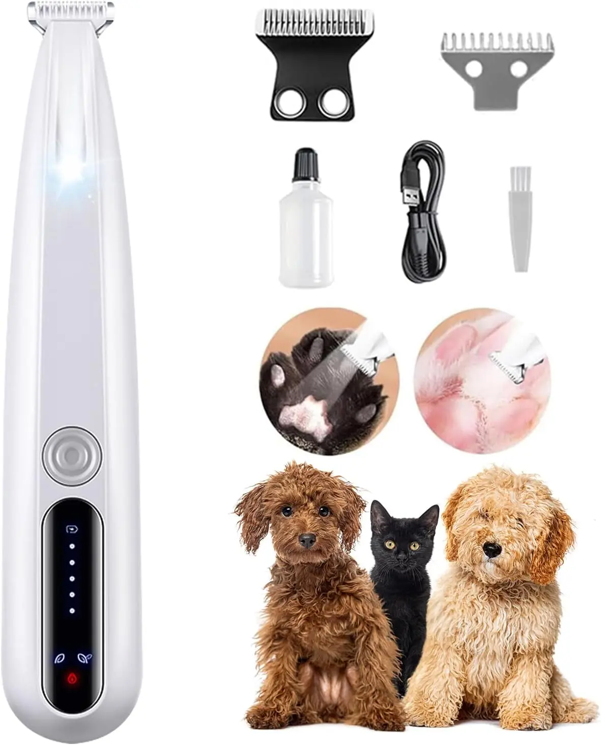 2026 New Pet Precision Electric Trimmer - Dog Paw Trimmer with LED Light, Low Noise, IP68 Waterproof, Dual-Speed Motor, USB Rechargeable for Paw, Ear, Face Grooming